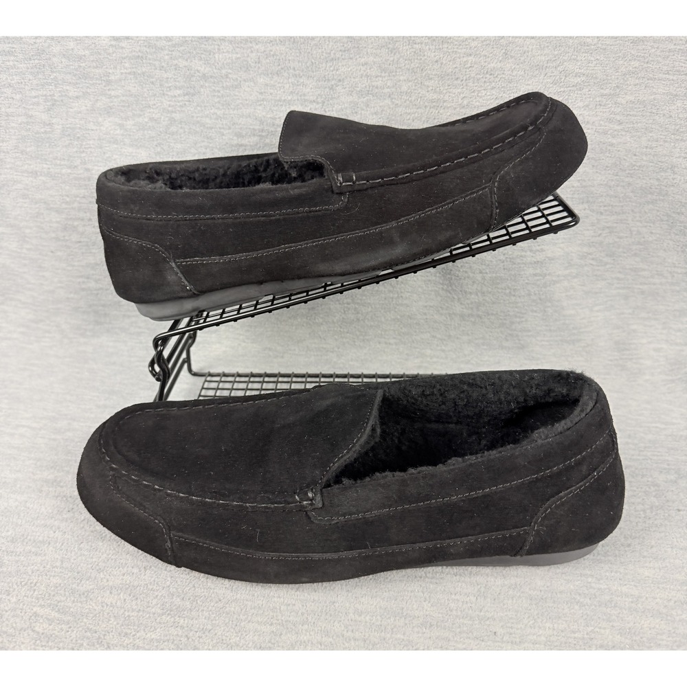 Samuel Hubbard Slippers Mens 12 Black Suede Wool Fur Lined Loafer Slip On